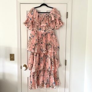 NWT Pink Floral Tier Off Shoulder Maxi Dress Sz L